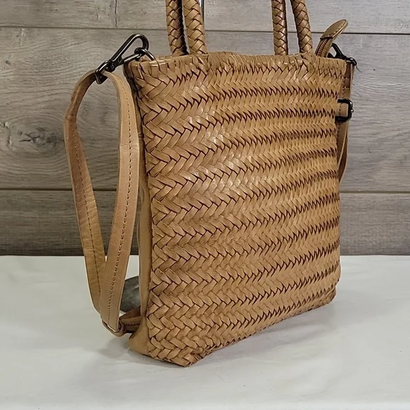 Marta Ponti by Anthropologie Tan Woven Leather Tote Crossbody Shoulder Bag - Picture 3 of 11